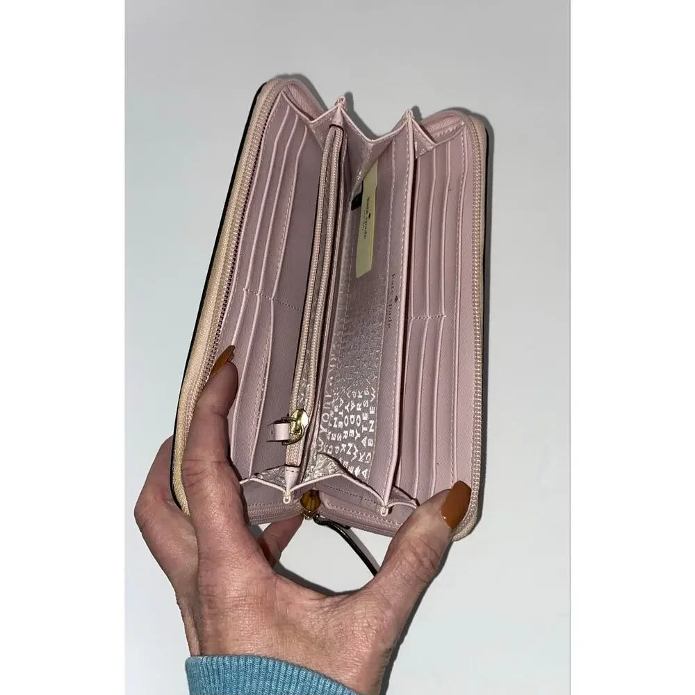Kate Spade New York Pink Glitter Polka Dot Zip Around Wallet Wristlet Large